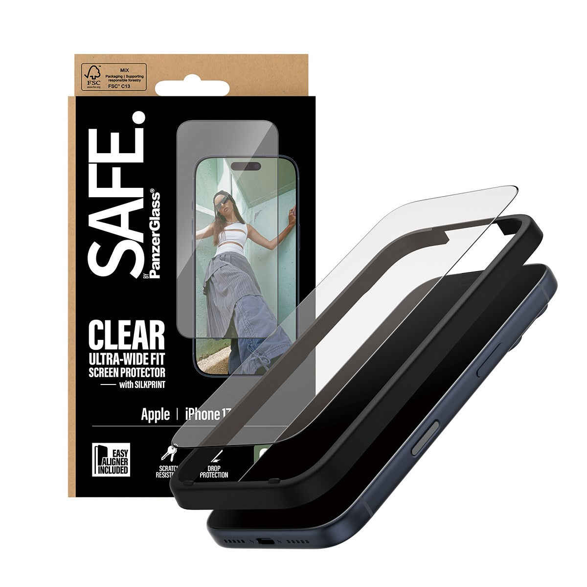 SAFE. by PanzerGlass® Displayschutz m. Schwarz Rahmen iPhone 17 Pro | Ultra-Wide Fit m. EasyAligner